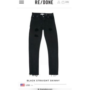 Redone Levis straight skinny ripped black jeans